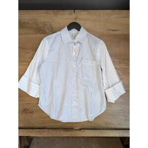 Madewell Shirt Women XS White Blue Striped Easy Y-Neck Collar NS334 NWT